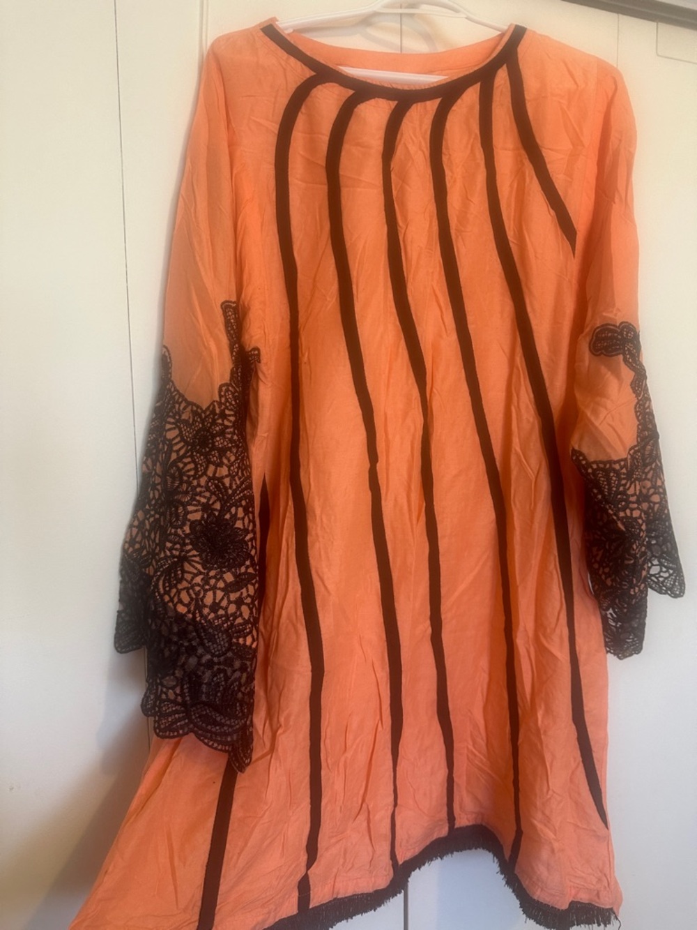 Peach Tunic with Black Lace Detail